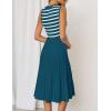 imageZESICA Womens Sleeveless Striped Midi Dress Summer Crewneck Button Knit Swing Pleated A Line Casual DressesBlue