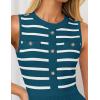 imageZESICA Womens Sleeveless Striped Midi Dress Summer Crewneck Button Knit Swing Pleated A Line Casual DressesBlue