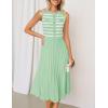imageZESICA Womens Sleeveless Striped Midi Dress Summer Crewneck Button Knit Swing Pleated A Line Casual DressesGreen