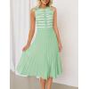 imageZESICA Womens Sleeveless Striped Midi Dress Summer Crewneck Button Knit Swing Pleated A Line Casual DressesGreen