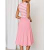 imageZESICA Womens Sleeveless Striped Midi Dress Summer Crewneck Button Knit Swing Pleated A Line Casual DressesPink
