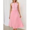 imageZESICA Womens Sleeveless Striped Midi Dress Summer Crewneck Button Knit Swing Pleated A Line Casual DressesPink