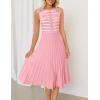 imageZESICA Womens Sleeveless Striped Midi Dress Summer Crewneck Button Knit Swing Pleated A Line Casual DressesPink
