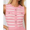 imageZESICA Womens Sleeveless Striped Midi Dress Summer Crewneck Button Knit Swing Pleated A Line Casual DressesPink