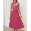 imageZESICA Womens Sleeveless Striped Midi Dress Summer Crewneck Button Knit Swing Pleated A Line Casual DressesRed
