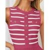 imageZESICA Womens Sleeveless Striped Midi Dress Summer Crewneck Button Knit Swing Pleated A Line Casual DressesRed