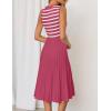 imageZESICA Womens Sleeveless Striped Midi Dress Summer Crewneck Button Knit Swing Pleated A Line Casual DressesRed
