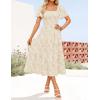 imageZESICA Womens Summer Boho Floral Midi Dresses 2025 Casual Short Sleeve Square Neck Flowy Beach Vacation Long DressApricot