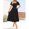 imageZESICA Womens Summer Boho Floral Midi Dresses 2025 Casual Short Sleeve Square Neck Flowy Beach Vacation Long DressBlack