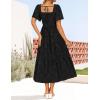 imageZESICA Womens Summer Boho Floral Midi Dresses 2025 Casual Short Sleeve Square Neck Flowy Beach Vacation Long DressBlack