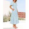 imageZESICA Womens Summer Boho Floral Midi Dresses 2025 Casual Short Sleeve Square Neck Flowy Beach Vacation Long DressBlue