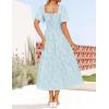 imageZESICA Womens Summer Boho Floral Midi Dresses 2025 Casual Short Sleeve Square Neck Flowy Beach Vacation Long DressBlue