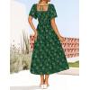 imageZESICA Womens Summer Boho Floral Midi Dresses 2025 Casual Short Sleeve Square Neck Flowy Beach Vacation Long DressGreen