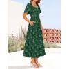 imageZESICA Womens Summer Boho Floral Midi Dresses 2025 Casual Short Sleeve Square Neck Flowy Beach Vacation Long DressGreen