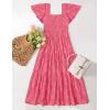 imageZESICA Womens Summer Boho Floral Midi Dresses 2025 Casual Short Sleeve Square Neck Flowy Beach Vacation Long DressHotpink