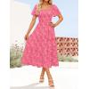 imageZESICA Womens Summer Boho Floral Midi Dresses 2025 Casual Short Sleeve Square Neck Flowy Beach Vacation Long DressHotpink