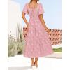 imageZESICA Womens Summer Boho Floral Midi Dresses 2025 Casual Short Sleeve Square Neck Flowy Beach Vacation Long DressPink