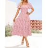 imageZESICA Womens Summer Boho Floral Midi Dresses 2025 Casual Short Sleeve Square Neck Flowy Beach Vacation Long DressPink