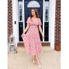 imageZESICA Womens Summer Boho Floral Midi Dresses 2025 Casual Short Sleeve Square Neck Flowy Beach Vacation Long DressPink