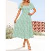 imageZESICA Womens Summer Boho Floral Midi Dresses 2025 Casual Short Sleeve Square Neck Flowy Beach Vacation Long DressSage