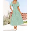 imageZESICA Womens Summer Boho Floral Midi Dresses 2025 Casual Short Sleeve Square Neck Flowy Beach Vacation Long DressSage