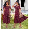imageZESICA Womens Summer Boho Floral Midi Dresses 2025 Casual Short Sleeve Square Neck Flowy Beach Vacation Long DressWine