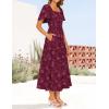 imageZESICA Womens Summer Boho Floral Midi Dresses 2025 Casual Short Sleeve Square Neck Flowy Beach Vacation Long DressWine