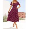 imageZESICA Womens Summer Boho Floral Midi Dresses 2025 Casual Short Sleeve Square Neck Flowy Beach Vacation Long DressWine
