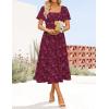imageZESICA Womens Summer Boho Floral Midi Dresses 2025 Casual Short Sleeve Square Neck Flowy Beach Vacation Long DressWine