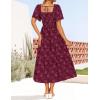 imageZESICA Womens Summer Boho Floral Midi Dresses 2025 Casual Short Sleeve Square Neck Flowy Beach Vacation Long DressWine