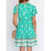 imageZESICA Womens Summer Wrap V Neck Bohemian Floral Print Ruffle Swing A Line Beach Mini DressAqua