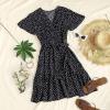 imageZESICA Womens Summer Wrap V Neck Bohemian Floral Print Ruffle Swing A Line Beach Mini DressBlack