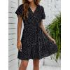 imageZESICA Womens Summer Wrap V Neck Bohemian Floral Print Ruffle Swing A Line Beach Mini DressBlack