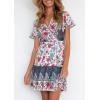 imageZESICA Womens Summer Wrap V Neck Bohemian Floral Print Ruffle Swing A Line Beach Mini DressBlackishgreen