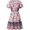imageZESICA Womens Summer Wrap V Neck Bohemian Floral Print Ruffle Swing A Line Beach Mini DressBlackishgreen