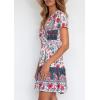 imageZESICA Womens Summer Wrap V Neck Bohemian Floral Print Ruffle Swing A Line Beach Mini DressBlackishgreen