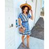 imageZESICA Womens Summer Wrap V Neck Bohemian Floral Print Ruffle Swing A Line Beach Mini DressBlue