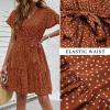imageZESICA Womens Summer Wrap V Neck Bohemian Floral Print Ruffle Swing A Line Beach Mini DressBrown