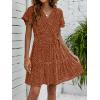 imageZESICA Womens Summer Wrap V Neck Bohemian Floral Print Ruffle Swing A Line Beach Mini DressBrown