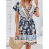 imageZESICA Womens Summer Wrap V Neck Bohemian Floral Print Ruffle Swing A Line Beach Mini DressDarkblue