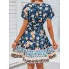 imageZESICA Womens Summer Wrap V Neck Bohemian Floral Print Ruffle Swing A Line Beach Mini DressDarkblue