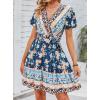 imageZESICA Womens Summer Wrap V Neck Bohemian Floral Print Ruffle Swing A Line Beach Mini DressDarkblue