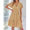 imageZESICA Womens Summer Wrap V Neck Bohemian Floral Print Ruffle Swing A Line Beach Mini DressGinger