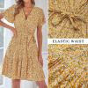 imageZESICA Womens Summer Wrap V Neck Bohemian Floral Print Ruffle Swing A Line Beach Mini DressGinger