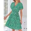 imageZESICA Womens Summer Wrap V Neck Bohemian Floral Print Ruffle Swing A Line Beach Mini DressHollygreen