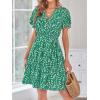 imageZESICA Womens Summer Wrap V Neck Bohemian Floral Print Ruffle Swing A Line Beach Mini DressHollygreen