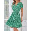 imageZESICA Womens Summer Wrap V Neck Bohemian Floral Print Ruffle Swing A Line Beach Mini DressHollygreen