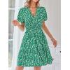 imageZESICA Womens Summer Wrap V Neck Bohemian Floral Print Ruffle Swing A Line Beach Mini DressHollygreen