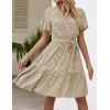 imageZESICA Womens Summer Wrap V Neck Bohemian Floral Print Ruffle Swing A Line Beach Mini DressKhaki