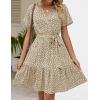 imageZESICA Womens Summer Wrap V Neck Bohemian Floral Print Ruffle Swing A Line Beach Mini DressKhaki